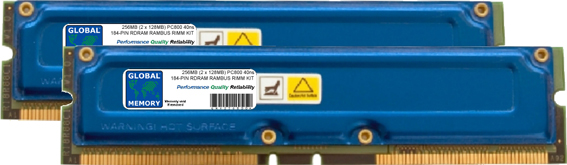 256MB (2 x 128MB) RAMBUS PC800 184-PIN RDRAM RIMM MEMORY RAM KIT FOR PC DESKTOPS/MOTHERBOARDS